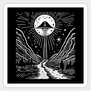 Black and White UFO Invasion Art - Monochrome Extraterrestrial Design Magnet